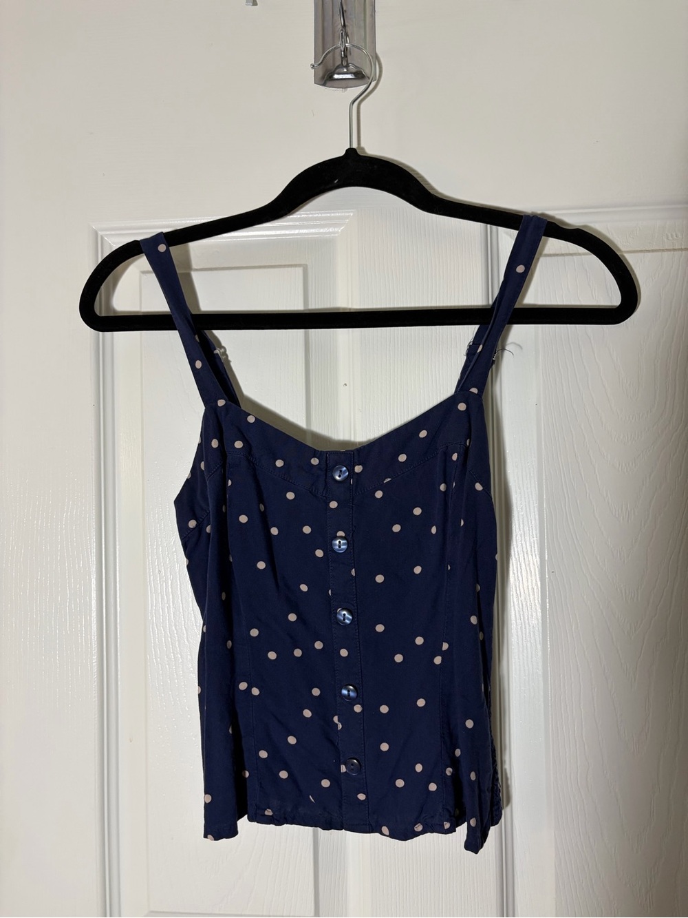 Red Camel Navy Polka Dot Button-Front Crop Top